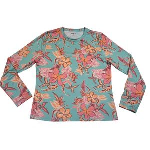 Roxy Rash Guard Teal Floral Long Sleeve Swim Surf Beachy